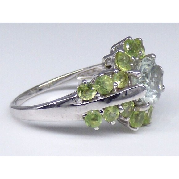 Smoky Quartz Green Peridot Ring Sterling Silver 925 Size 7 Prong Set Sparkly! - Picture 10 of 12